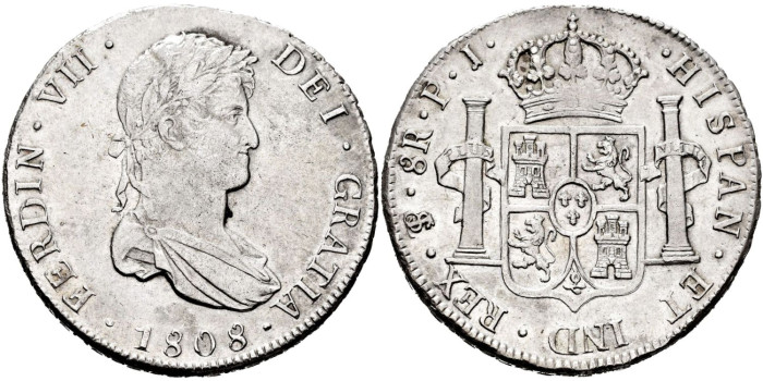Cy14925.-FERNANDO VII - 8 Reales 1808 Potosi P.J.-SC