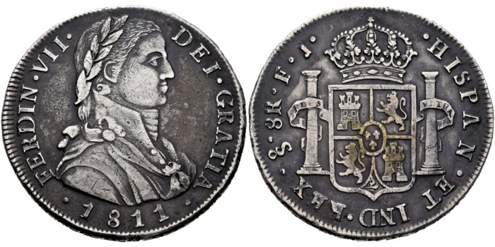 Cy14980.-FERNANDO VII - 8 Reales 1811 Santiago J.F.-MBC+