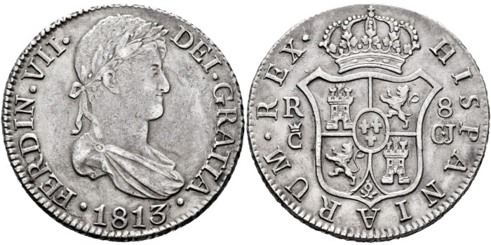 Cy15021.-FERNANDO VII - 8 Reales 1813 Cadiz C.J.-MBC+