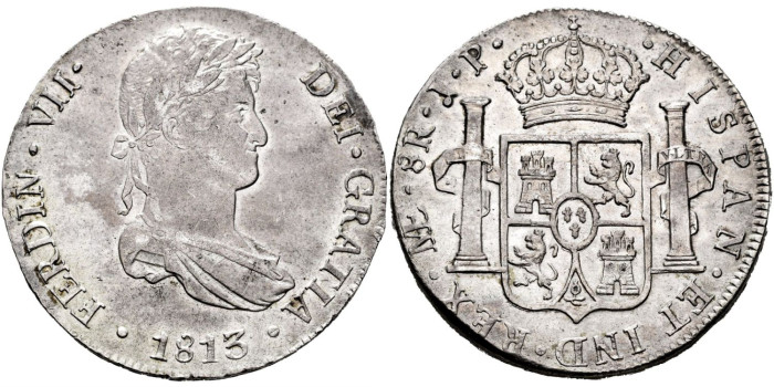 Cy15029.-FERNANDO VII - 8 Reales 1813 Lima J.P.-SC