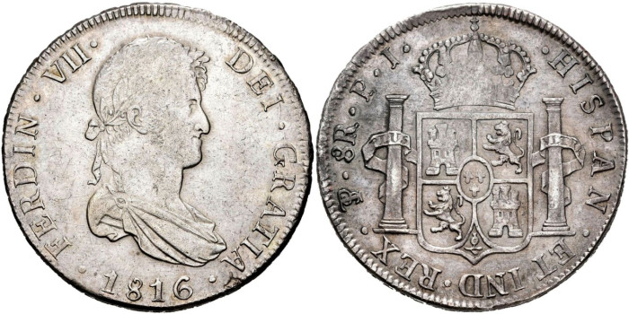 Cy15100.-FERNANDO VII - 8 Reales 1816 Potosi P.J.-EBC+