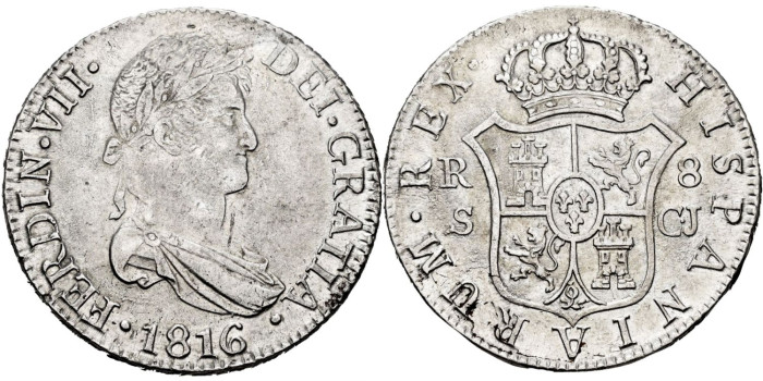 Cy15102.-FERNANDO VII - 8 Reales 1816 Sevilla C.J.-SC-