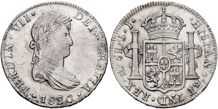 Cy15150.-FERNANDO VII - 8 Reales 1820 Mexico J.J.-SC-