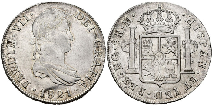 Cy15165.-FERNANDO VII - 8 Reales 1821 Guatemala M.-SC