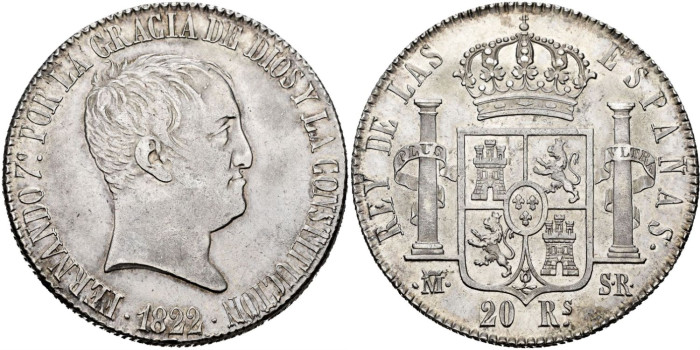 Cy15188.-FERNANDO VII - 8 Reales 1822 Madrid S.R.-SC-