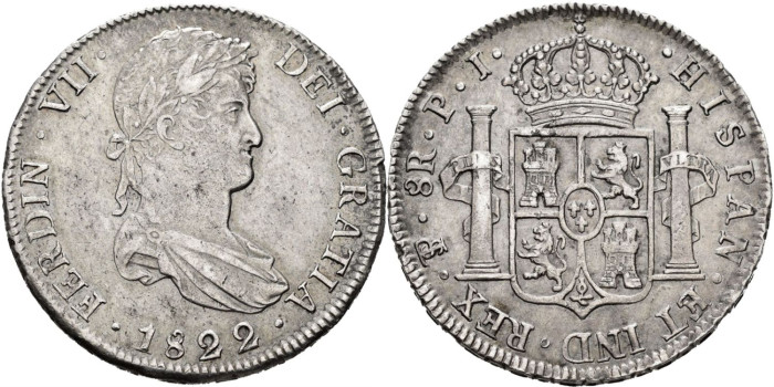Cy15189.-FERNANDO VII - 8 Reales 1822 Potosi P.J.-EBC