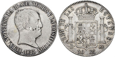Cy15194.-FERNANDO VII - 20 Reales 1823 Barcelona S.P.-EBC+