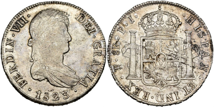 Cy15202.-FERNANDO VII - 8 Reales 1823 Potosi P.J.-SC