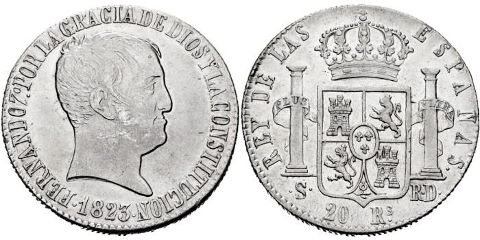 Cy15204.-FERNANDO VII - 20 Reales 1823 Sevilla R.D.-SC