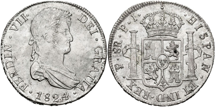 Cy15215.-FERNANDO VII - 8 Reales 1824 Potosi P.J.-SC