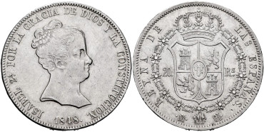 Cy16273.-ISABEL II - 20 Reales 1848 Madrid C.L.-EBC+