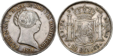 Cy16283.-ISABEL II - 20 Reales 1851 Barcelona - EBC
