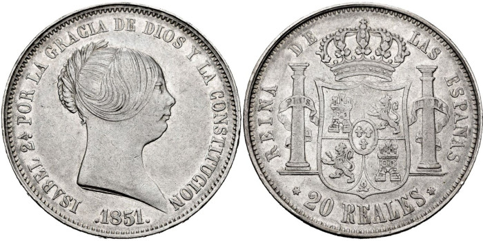 Cy16284.-ISABEL II - 20 Reales 1851 Madrid - EBC