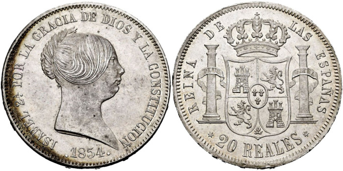 Cy16293.-ISABEL II - 20 Reales 1854 Madrid - SC