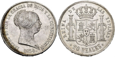 Cy16293.-ISABEL II - 20 Reales 1854 Madrid - SC
