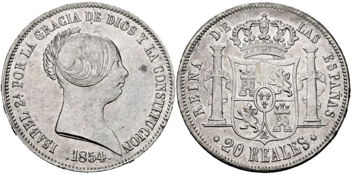 Cy16294.-ISABEL II - 20 Reales 1854 Sevilla- SC-