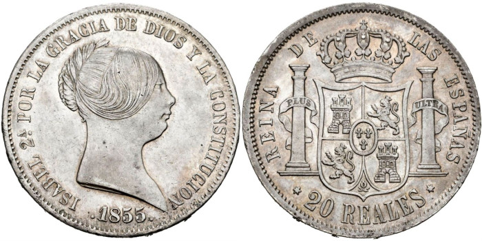 Cy16296.-ISABEL II - 20 Reales 1855 Madrid - SC