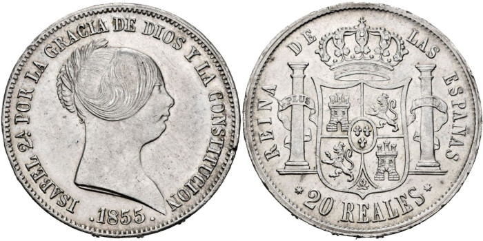 Cy16298.-ISABEL II - 20 Reales 1854 Sevilla- SC