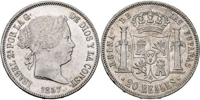 Cy16302.-ISABEL II - 20 Reales 1857 Madrid - SC
