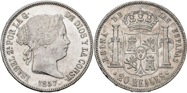Cy16302.-ISABEL II - 20 Reales 1857 Madrid - SC