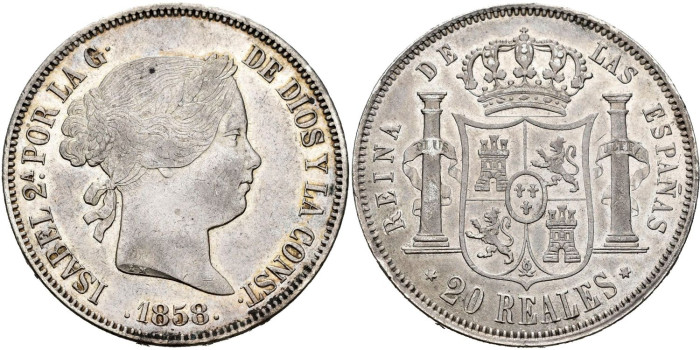 Cy16304.-ISABEL II - 20 Reales 1858 Madrid - EBC