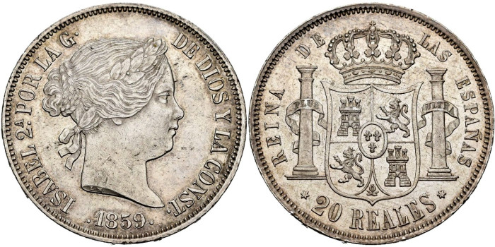 Cy16307.-ISABEL II - 20 Reales 1859 Madrid - EBC