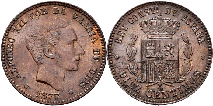 Cy16559.- ALFONSO XII - 10 Ctm 1877 BARCELONA OM.  SC
