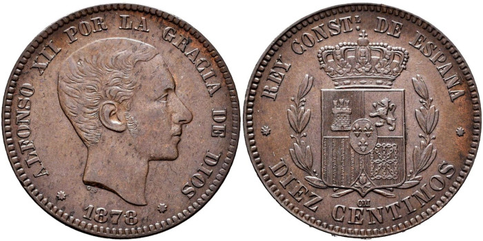 Cy16560.- ALFONSO XII - 10 Ctm 1878 BARCELONA OM.  SC