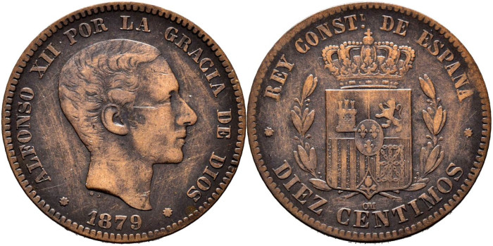 Cy16561.- ALFONSO XII - 10 Ctm 1879 BARCELONA OM.  MBC+