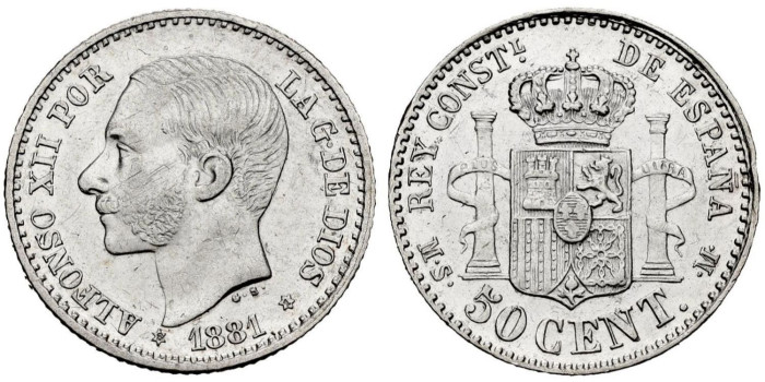 Cy16563.- ALFONSO XII - 50 Ctm 1881 (8.1) MADRID MSM.  SC