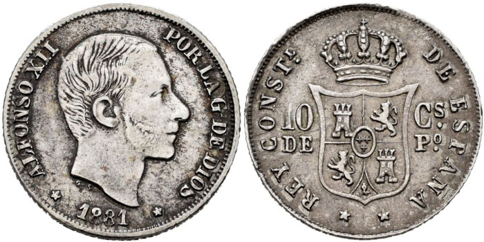 Cy16618.- ALFONSO XII - 10 Ctm Peso 1881 MANILA.  MBC