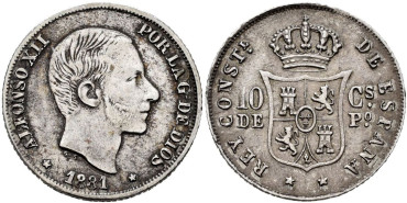 Cy16618.- ALFONSO XII - 10 Ctm Peso 1881 MANILA.  MBC