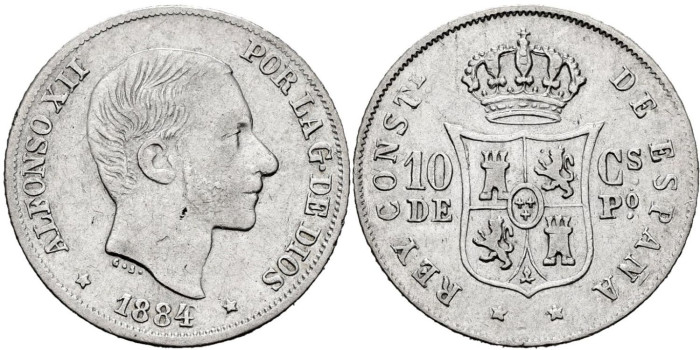 Cy16621.- ALFONSO XII - 10 Ctm Peso 1884 MANILA.  MBC
