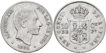 Cy16621.- ALFONSO XII - 10 Ctm Peso 1884 MANILA.  MBC