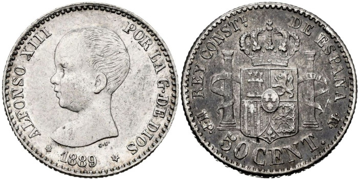 Cy16657.- ALFONSO XIII - 50 Ctm 1889 (8-9) MADRID MPM.  SC