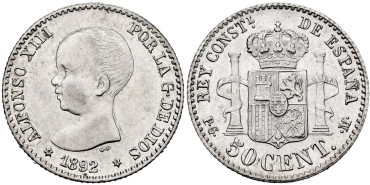 Cy16660.- ALFONSO XIII - 50 Ctm 1892 (2-2) MADRID PGM.  SC