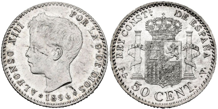 Cy16664.- ALFONSO XIII - 50 Ctm 1896 (9-6) MADRID.  SC