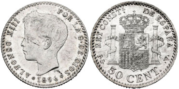 Cy16664.- ALFONSO XIII - 50 Ctm 1896 (9-6) MADRID.  SC