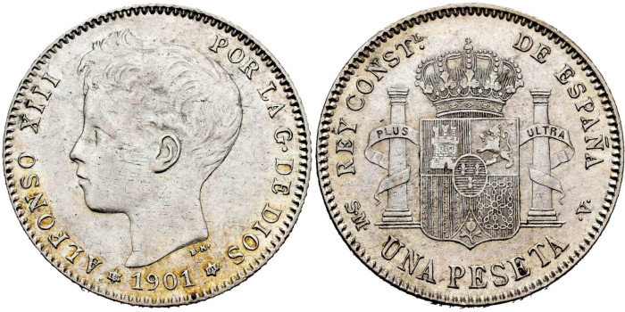 Cy16679.- ALFONSO XIII - 1 Pts 1901 (19-01) MADRID SMV.  EBC+
