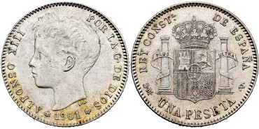 Cy16679.- ALFONSO XIII - 1 Pts 1901 (19-01) MADRID SMV.  EBC+