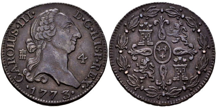 Cy10244.- CARLOS III - 4 Maravedis 1773 SEGOVIA.  EBC+