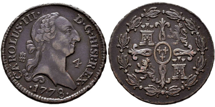 Cy10249.- CARLOS III - 4 Maravedis 1778 SEGOVIA.  EBC+