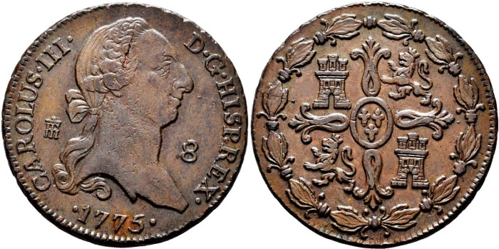 Cy10265.- CARLOS III - 8 Maravedis 1775 SEGOVIA.  SC-