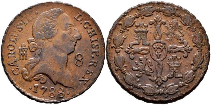 Cy10281.- CARLOS III - 8 Maravedis 1788 SEGOVIA.  EBC