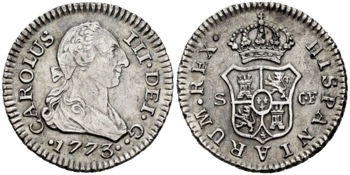 Cy10376.- CARLOS III - 1/2 Real 1773 SEVILLA CF.  EBC