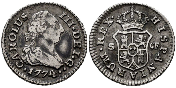 Cy10382.- CARLOS III - 1/2 Real 1774 SEVILLA CF.  EBC-