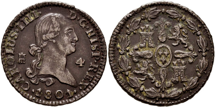 Cy12270.- CARLOS IV - 4 Maravedis 1801 SEGOVIA.  SC