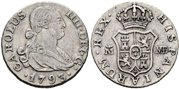 Cy12438.- CARLOS IV - 1/2 Real 1793 MADRID MF.  EBC