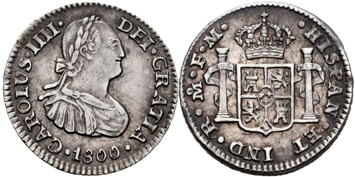 Cy12488.- CARLOS IV - 1/2 Real 1800 MEXICO FM.  SC
