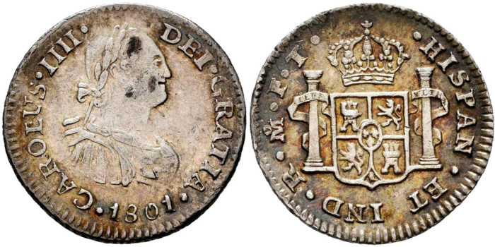 Cy12495.- CARLOS IV - 1/2 Real 1801 MEXICO FT.  SC